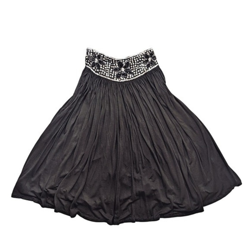 Vintage Y2K Whimsigoth Festival Floral Sequins  Pleated Flowy Midi Skirt